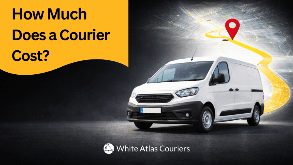 Courier van with route map graphic illustrating same-day courier delivery costs 