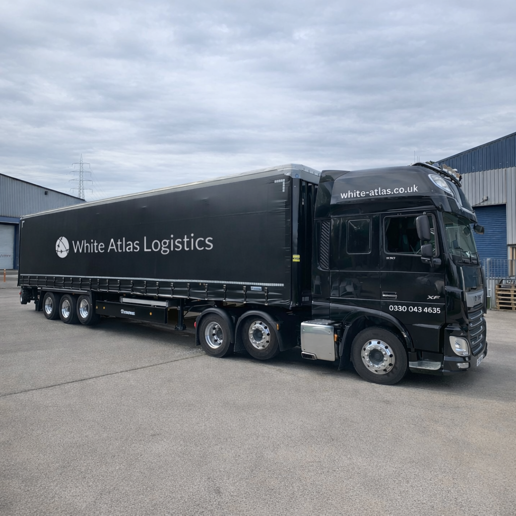 White Atlas Logistics articulated lorry providing nationwide transport and logistics services across the UK